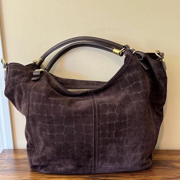 Coach Madison Embossed Suede Leather Shoulder Bag/Hobo Brown 15920 MSB EUC purse - Picture 6 of 13